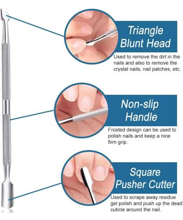 Dual Head Stainless Steel Nail Cuticle Pusher by XCOZU | Professional Nail Cleaner and Trimmer Tool for Gel Polish Removal and Nail Art - Silver - Buy Online on SooperMarket.com