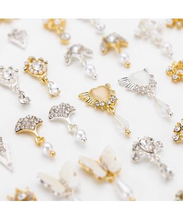 Noverlife 48PCS 3D Bow Nail Art Charms Rhinestones with Diamonds and Pearls - Style B | DIY Salon Manicure Decoration - Buy Online on SooperMarket.com