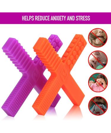 Sensory Chew Stick Toys for Kids with Autism ADHD - 2 Pack Medium Hardness Teething Tubes with 4 Textures - Purple/Orange - Buy Online on SooperMarket.com