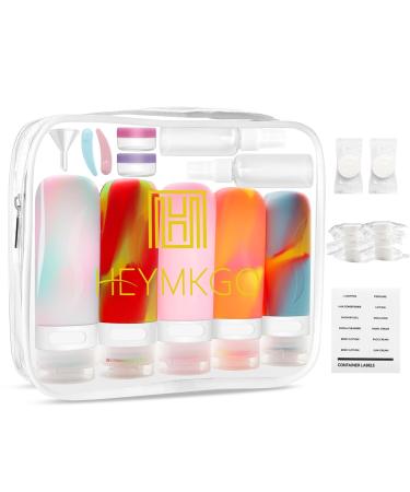 Heymkgo silicone travel bottles set 5 pieces 90ml squeeze travel bottles for filling refillable travel bottles.