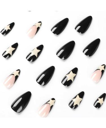 French Tip Press on Nails - White Stars Design, Almond Shape, 24pc Fake Nails for Women - Buy Online on SooperMarket.com