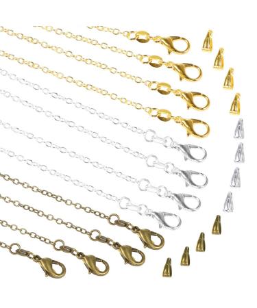 PP OPOUNT 30 Pack Necklace Chains in Gold 18 inch Silver and Bronze Plated Bulk Cable Chain with Pinch Clasp Bails Dangle Charms for Jewelry Making 30 Pack Chains (3 Colors)