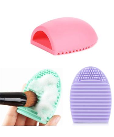 3 Pieces Makeup Brush Cleaning Mat Cleaning Egg Cleaning Tool Silicone Brush Cleaner Cosmetic Clean Tool Used for Cleaning Various Makeup Brushes