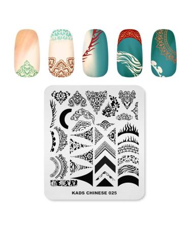 KADS Nail Stamping Plate Chinese Style Nail Art Stamp Template bamboo Lotus DIY Image Template Manicure Stamping Plate Stencil Tools (CN025)