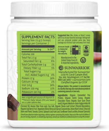 Sunwarrior Clean Greens & Protein Chocolate - 6.17 oz (175 g) | Superfood Nutrition - Buy Online on SooperMarket.com