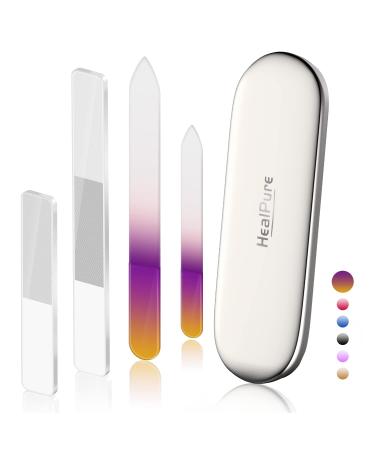 Glass Nail File and Shiner 4PC Double Sided Etched Crystal Nail Buffer Files and Nano Nail Polishers Professional Salon Manicure Tools Kit for Acrylic and Natural Nail Perfect for Women & Girls Gradient