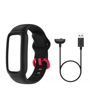 BIGGERFIVE Charging Cable and Adjustable Replacement Straps, Compatible Vigor 2 Kids Fitness Tracker Black