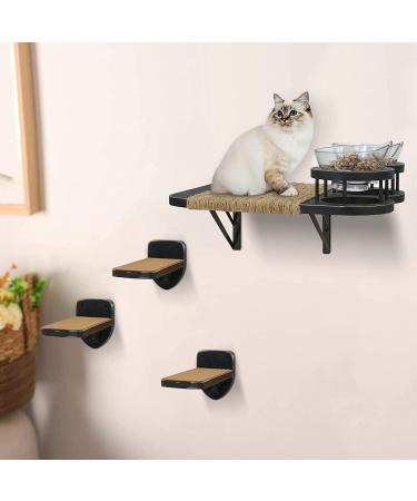 Cat Hammock & Wall Shelves with 3 Steps, Perches, and Food Shelf - Climbing, Scratching Post, and Plush Covered Steps for Indoor Cats - Black - Buy Online on SooperMarket.com