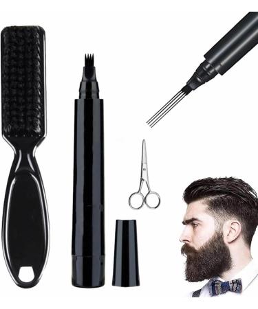 Bartstift beard filler beard filler bare pencil filler for men bare pencil filler for men with brush hair and beard filler with beard shears waterproof durable natural black black 3-in-1