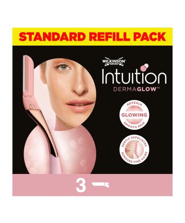 WILKINSON SWORD - Intuition Dermaglow For Women | Facial Hair Remover and Exfoliating Dermaplanning tool | Pack of 3 Blade Refills 3 count (Pack of 1)
