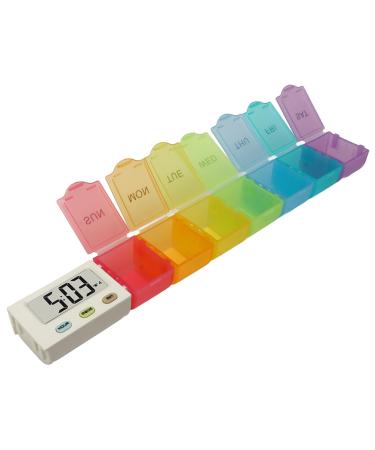 Portable Electronic Vitamin Planner 7 Color Weekly Medicine Dispenser with Detachable Cups for Elderly and Travelers