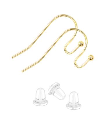 Earring Hooks 14K Gold Plated Hypoallergenic Ear Wires for Jewelry Making (200 PCS Earring Hooks+200 PCS Earring Backs) A-14K Gold