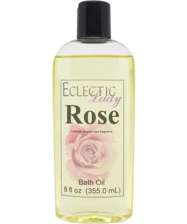 Rose Bath Oil by Eclectic Lady - Scented Bath Oil - Relaxing & Moisturizing Bathing Oil - Fragrance Body Oil For Dry & Rough Sensitive Skin - Body Daily Nourishing Shower Oil (8 oz) 8 Ounce