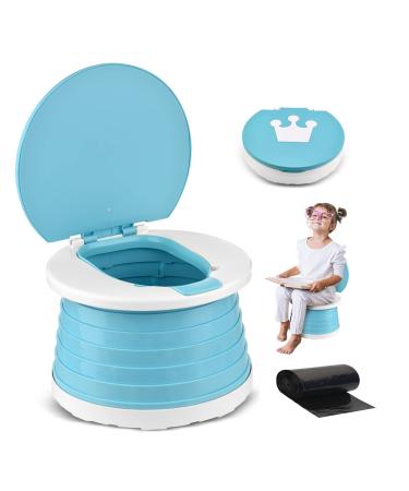 Portable Potty Travel Foldable Potty Seat for Toddler Training Toilet for Kids Boys Girls Car Potty On The Go Potty Travel Potty Chair for Camping Park Indoor/Outdoor 15PCS Cleaning Bags (Pink) (Blue)