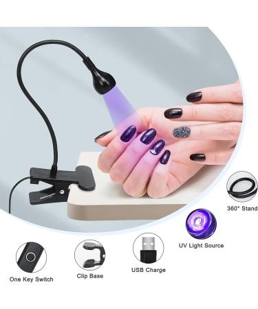 Geisofu 395nm UV Nail Lamp with Clamp | Portable Black Light LED UV Lamp for Gel Nails | 4 Dimming Levels | 5V USB Input - Buy Online on SooperMarket.com
