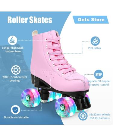 Women's High-top PU Leather Roller Skates - Pink Flash, Size 37 US 6 - Buy Online on SooperMarket.com
