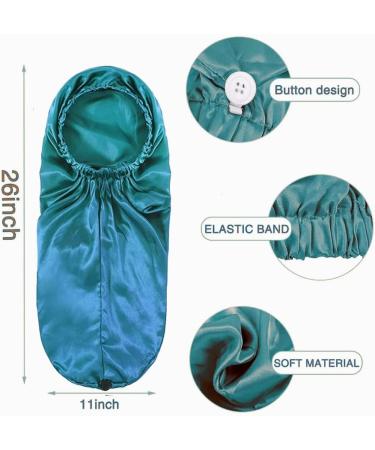 LadayPoa 2 Pcs Long Satin Sleep Cap for Women Girls - Black+Green Silky Bonnet for Long Curly Hair Protection - Buy Online on SooperMarket.com