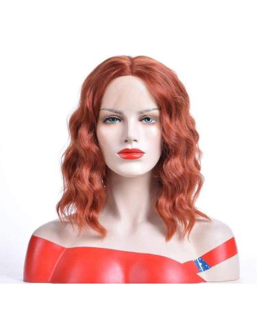 Short Wavy Curly Bob Red Charming Lace Front Wigs Heat Resistant Synthetic Fiber Dark Roots Hair for Women Girl 20inches