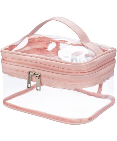 HAOGUAGUA Double Layer Clear Cosmetic Bag | Waterproof Travel Toiletry Bag | Transparent PVC Hair & Nail Accessories Pouch | Pink Beach Bag Organizer - Buy Online on SooperMarket.com