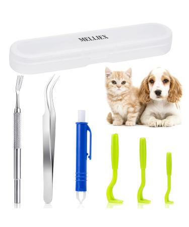Melliex tick pliers set 6 -pack tick hook stainless steel tick tweezers Safe tick remover tick removal for humans dogs cats children (with storage box)