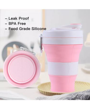 YEEWORIG 600ml Collapsible Travel Cup with Lid & Straw - Pink | Leak-Proof Portable Camping Mug/Silicone Water Bottle for Hot & Cold Drinks - 20.3 oz - Buy Online on SooperMarket.com