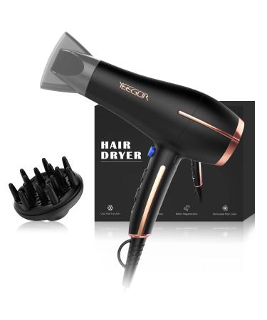 Ionic Blow Dryer with Diffuser, Professional Hair Dryer Low Noise with Concentrator, 2 Speed & 3 Heat Settings 1875 Watt, Black