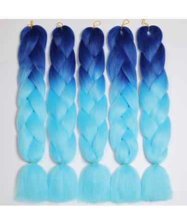 Showjarlly Jumbo Braid Hair Extensions - 24-Inch Ombre Kanekalon Crochet Twists (5 Pack) - Blue/Sky Blue - Perfect for Braids and Box Braids - Buy Online on SooperMarket.com