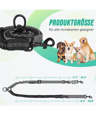 Buy NASJAC Double Dog Linen Coupler | Adjustable Reflective & Shock-Damping Shared Leash for 2 Dogs - Black & Gray - Buy Online on SooperMarket.com