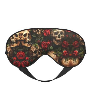 SSIMOO Skull and Red Rose Soft Sleep Eye Mask Female Breathable Eye Patch Perfect for Travel and Relaxation Black