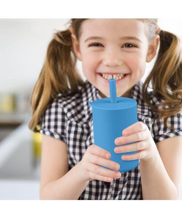 Silicone Toddler Training Sippy Cup with Straw | Non-Slip & Unbreakable | BPA-Free | Dusty Blue Rocket Design - Buy Online on SooperMarket.com