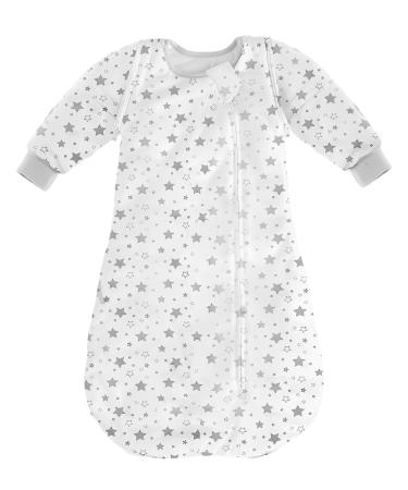 MOXTOYU Baby Sleep Bag 100% Cotton 2.5 Tog Baby Sleeping Bag Detachable Sleeve and Arms Up Design Swaddle Blanket with 2-way and Side Zipper for Newborns Newborns Gift Newborns Essentials 6-12M Stars M(6-12M)