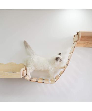 Yiotl Wall-Mounted Cat Shelf Set - Modern Solid Wood Furniture with Hammock, Climbing Bridge, and Cat Mat - Buy Online on SooperMarket.com