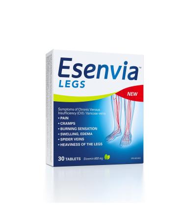 Esenvia Legs Chronic Venous Insufficiency Relief Tablets 34g - Helps Relieves signs and symptoms of Varicose Veins Spider Veins Heaviness of the legs Pain Swelling Burning Sensation - 30 Count