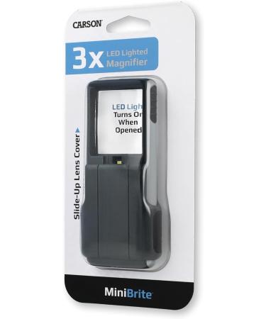 Carson PO-25 MiniBrite LED Lighted Pocket 3x Magnifier | Grey | Built-in Sliding Lens Cover | 2.0 x 0.6 x 4.5 inches - Buy Online on SooperMarket.com
