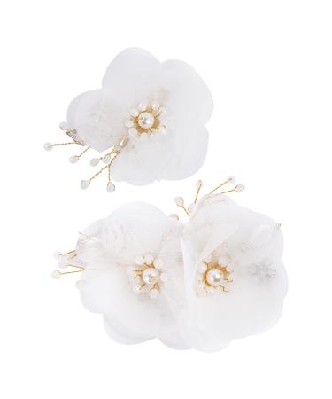 2pcs White Flowei Hair Clip with Pearl Wedding Hair Comb Wedding Headpiece Valentines Day Gifts Hair Clip Accessories for Bride  Bridesmaid  Women  Mother  Girl