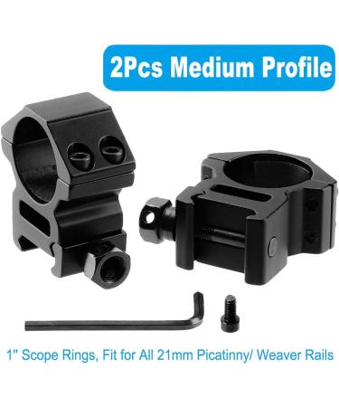 LONSEL 1'' Scope Rings: High & Medium Profile 1 Inch Mount Rings for Picatinny Rail - 2 Pack - Buy Online on SooperMarket.com