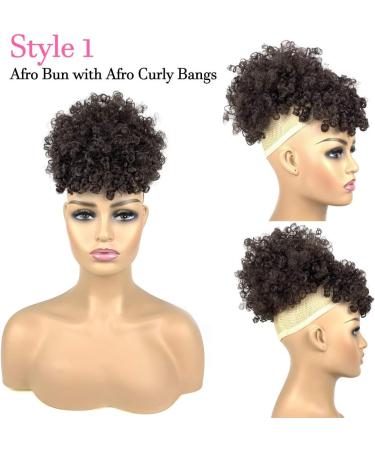 Afro Puff Drawstring Ponytail with 2 Bangs Afro High Puff Bun with Spring Curl Bangs and Afro Puff Bangs Clip in Hairpieces Pineapple Updo Ponytail with Bangs(2#) 1 ponytail+ 2 bangs #2 - Buy Online on SooperMarket.com