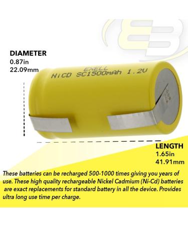Buy (2-Pack) Exell SubC 1.2V 1500mAh NiCD Rechargeable Batteries for Tools Razors & More | International Shipping Available - Buy Online on SooperMarket.com