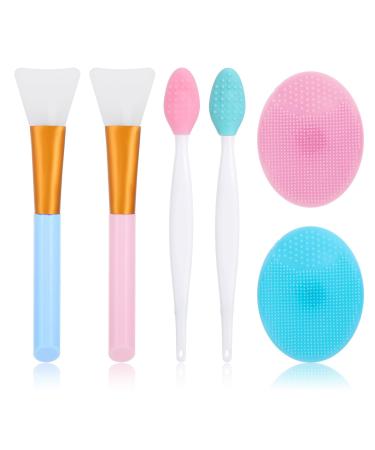 WLLHYF 6 Pieces Face Lip Mask Applicator for Exfoliating Scrubber Silicone Brush Set Removing Nose Blackhead Soft Facial Cleansing Brush for Women Girls Skin Care Tool Accessories