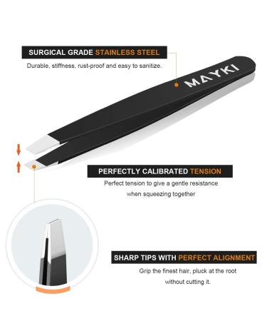 Mayki Black 6PCS Professional Stainless Steel Eyebrow Tweezers Set for Precision Hair Removal - Ideal for Women, Men, Ingrown Hairs, Splinters, and Ticks - Buy Online on SooperMarket.com