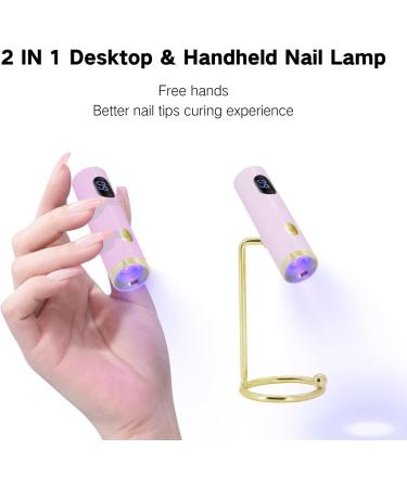 Portable UV LED Nail Lamp - Handfree Mini Light for Gel & Acrylic Nails with Magnetic Stand | USB Rechargeable | 60S Cure - Pink - Buy Online on SooperMarket.com