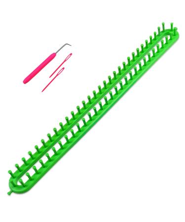 Coopay Knitting Loom Long Knitting Loom Kit  Rectangle Knitting Looms for Blanket Scarf Shawl  47 cm Green Loom Knitting Crochet Loom  Loom Knitting Kit Blanket Loom with Hook & Needles for Beginners 47cm  Sparse Pegs