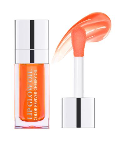 Hydrating Lip Oil  Plumping Lip Oil  Transparent Lip Gloss with Big Soft Brush for Long Lasting Nourishing Repairing Lip  Reduce Lip Wrinkles and Improve Dry Lips Skin  0.2 oz (Coral orange 004)