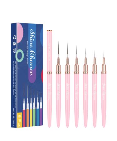 Shince Chance Nail Art Liner Brushes Set 6Pcs Nail Art Design Brush Pen for Gel Polish Fine Drawing Small Details Stripping Painting Nail Painting Pens Acrylic Nail Art Design Tools Pink
