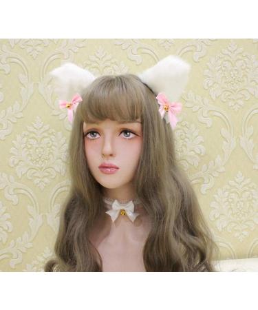 zalati Fox Ears Headband Plush Handmade Hairband Cute Style with Bowknot & Small Bells for Halloween Christmas Cosplay Party Costume Party Decor - White - Buy Online on SooperMarket.com