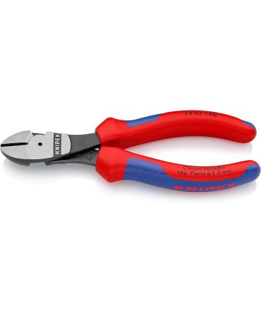 Knipex High Leverage Diagonal Cutter black atramentized with multi-component grips 160 mm (self-service card/blister) 74 02 160 SB Multi-component Grips Blue/Red 160 mm atramentized on self-service card