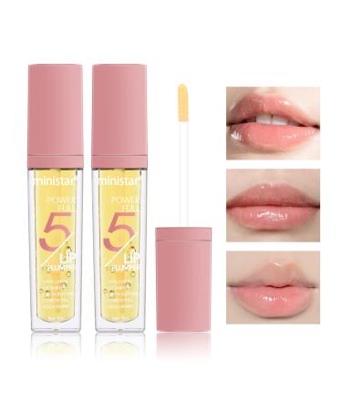 FREEORR 2Pcs Lip Plumper Gloss, Plumping Lip Gloss, Soft Plump Lips Hydrating Lip Oil and Moisturizing Natural Lip Plumper Gloss Contains Green Tea, vitamin E, Natural Lip Plumping Gloss Lip Plump Lip Care Products for Make Lips Fuller and Elastic A-2pcs