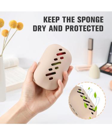 FERYES Large Silicone Makeup Sponge Holder - Portable Double Sided Beauty Blender Case in Khaki - Buy Online on SooperMarket.com