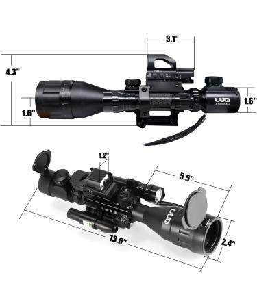 UUQ 4-16x50 AO Rifle Scope with Red/Green Reticle & Green Laser + Reflex Red Dot Sight - 5 Brightness Modes - Buy Online on SooperMarket.com