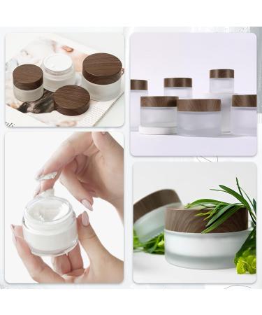 Tuakimce Set of 4 White Matted Glass Cream Cans - 20ml & 30ml Clear Fillable Containers with Lid for Cosmetics & Lottery Brown Wooden Grain Cover - Buy Online on SooperMarket.com